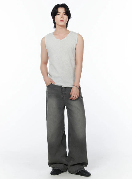 mens-asymmetric-cutout-sleeveless-top-iy522 / Light beige