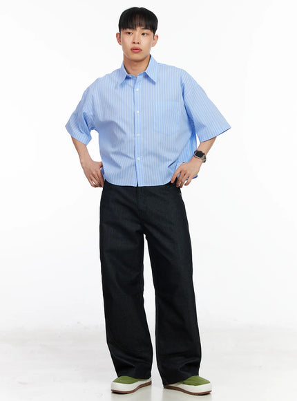 mens-striped-cropped-shirt-ia502 / Light blue