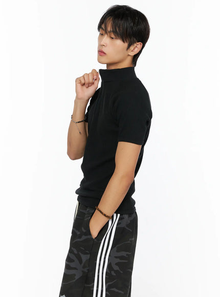 Men's Ribbed Short Sleeve Quarter Zip T-Shirt  IL520