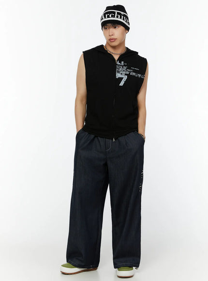 mens-hooded-zip-up-sleeveless-vest-iu516 / Black
