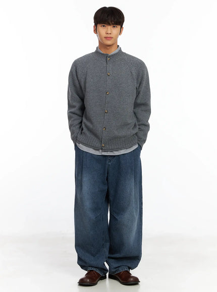 men-s-lambswool-knit-cardigan-if504 / Dark gray