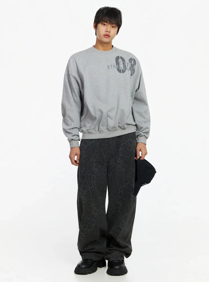 mens-graphic-print-fleece-crewneck-sweatshirt-ij527 / Gray