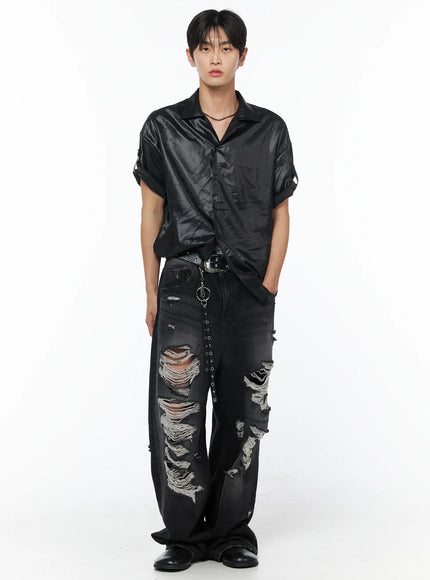 mens-glossy-open-collar-short-sleeve-button-up-shirt-iu510