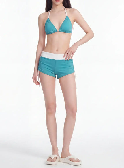 Color Block Foldover Short Bikini Set IY514