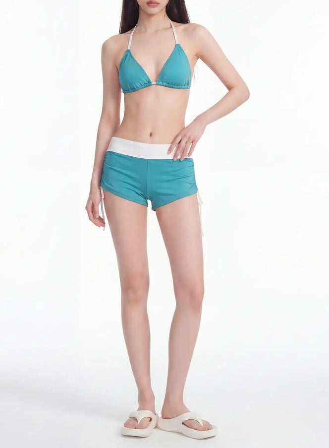 Color Block Foldover Short Bikini Set IY514