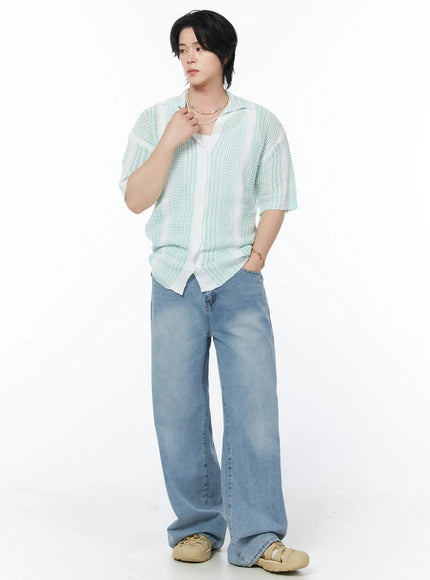 mens-striped-short-sleeve-knit-cardigan-iy525