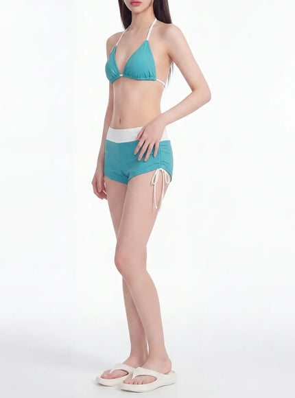 Color Block Foldover Short Bikini Set IY514