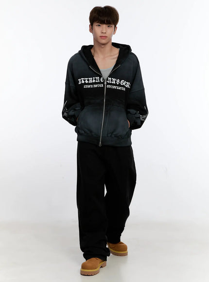 Men's Graphic Zip-Up Hoodie IS530 - Korean Men's Fashion | LEWKIN Men's Graphic Zip-Up Hoodie IS530 - Korean Men's Fashion | LEWKIN