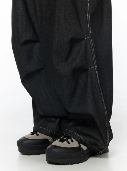 mens-plaid-pocket-drawstring-jeans-black-iu510