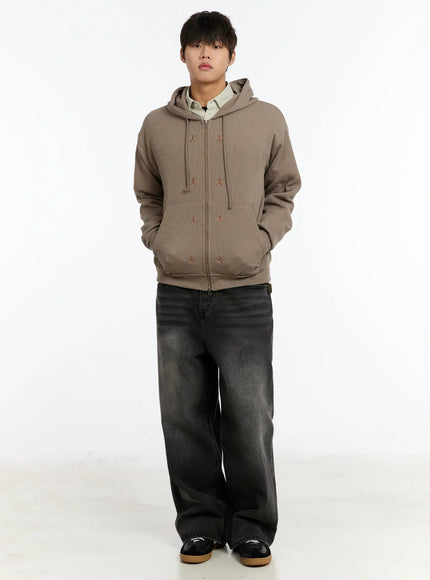 mens-embroidered-two-way-zip-up-hoodie-im502 / Beige