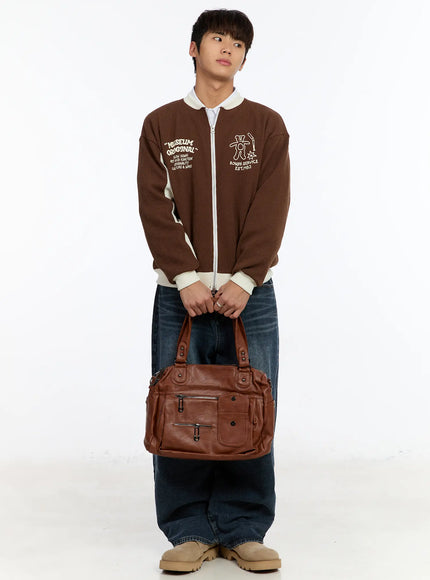 mens-contrast-zip-up-cardigan-im530 / Brown