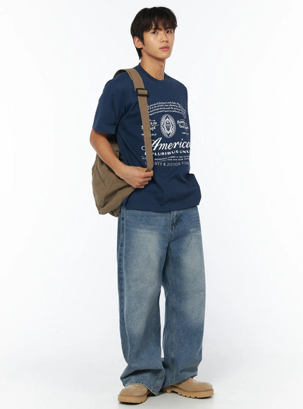 mens-american-lettering-graphic-t-shirt-iy529 / Dark blue