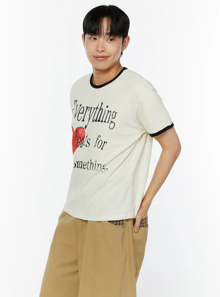 mens-graphic-short-sleeve-t-shirt-iu518 / Light beige