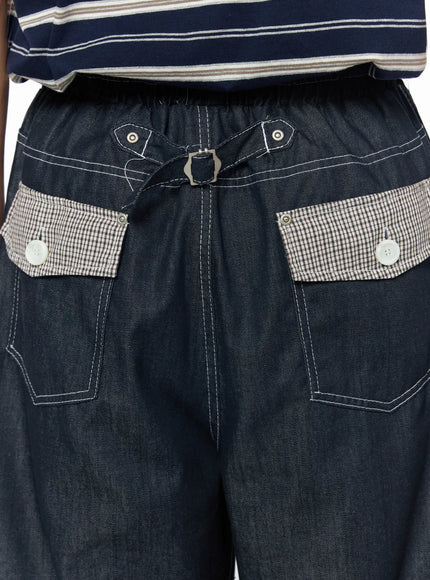 mens-plaid-pocket-drawstring-jeans-dark-blue-iu510