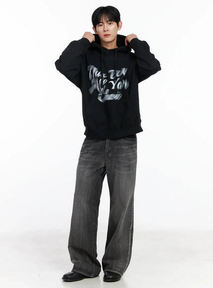 mens-graphic-lettering-hoodie-ij521 / Black