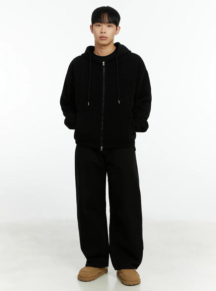 mens-corduroy-two-way-zip-up-hoodie-if510 / Black