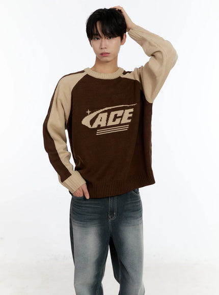 mens-contrast-raglan-knit-pullover-id502 / Brown