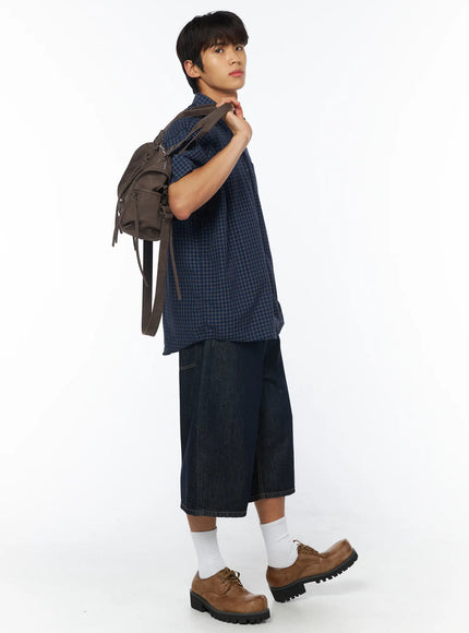 mens-breezy-checked-short-sleeve-shirt-iy529 / Dark blue