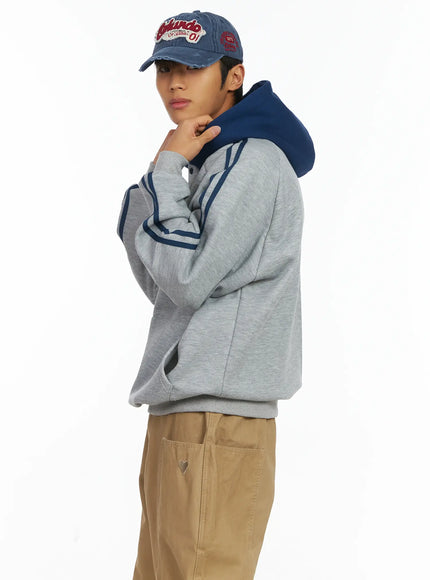 mens-retro-track-fleece-hoodie-ij514 / Gray