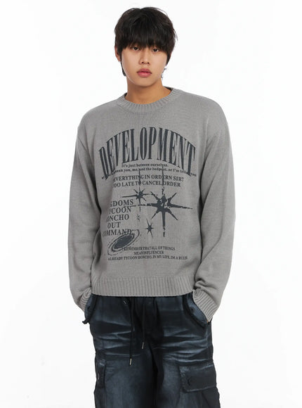 mens-graphic-print-knit-pullover-ij512 / Gray