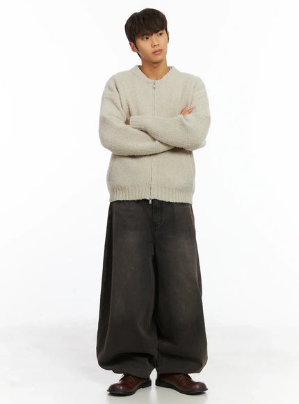 mens-boucle-zip-up-cardigan-ij514 / Light beige