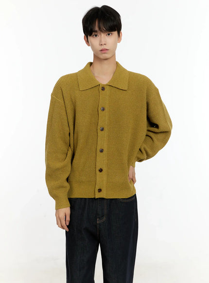 mens-oversized-button-up-cardigan-in503 / Yellow