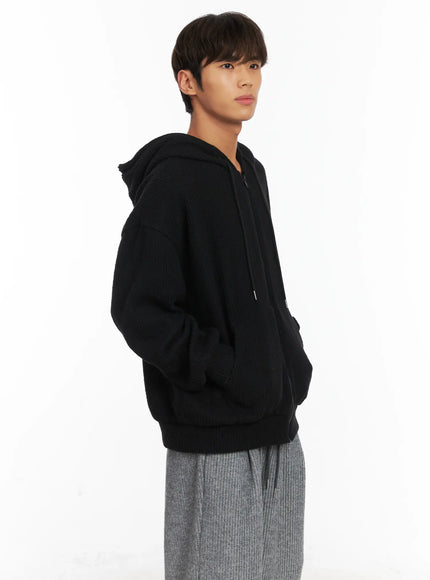 mens-ribbed-zip-up-hoodie-id511 / Black