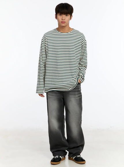 mens-striped-boat-neck-long-sleeve-tee-im530 / Green