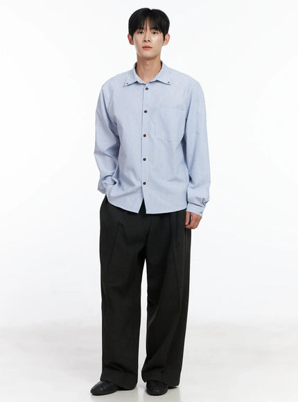 mens-simple-striped-button-up-shirt-ij521 / Light blue