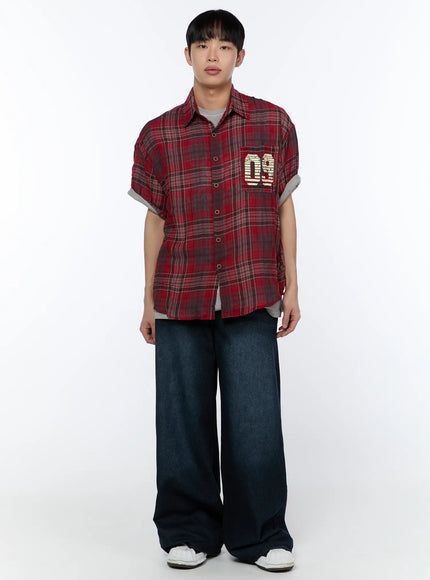 mens-plaid-graphic-short-sleeve-shirt-ia520 / Red