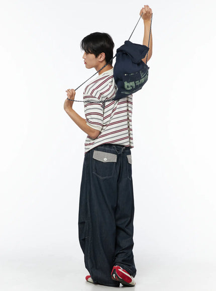 mens-plaid-pocket-drawstring-jeans-dark-blue-iu510