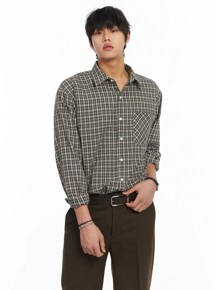 mens-plaid-button-down-shirt-ij512 / Black