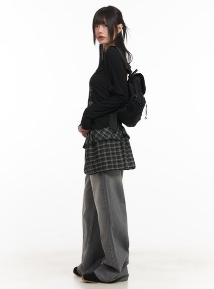 checkered-ruffle-layering-mini-skirt-cf519