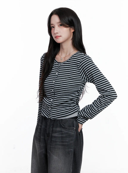 striped-layered-long-sleeve-top-cs519 / Gray