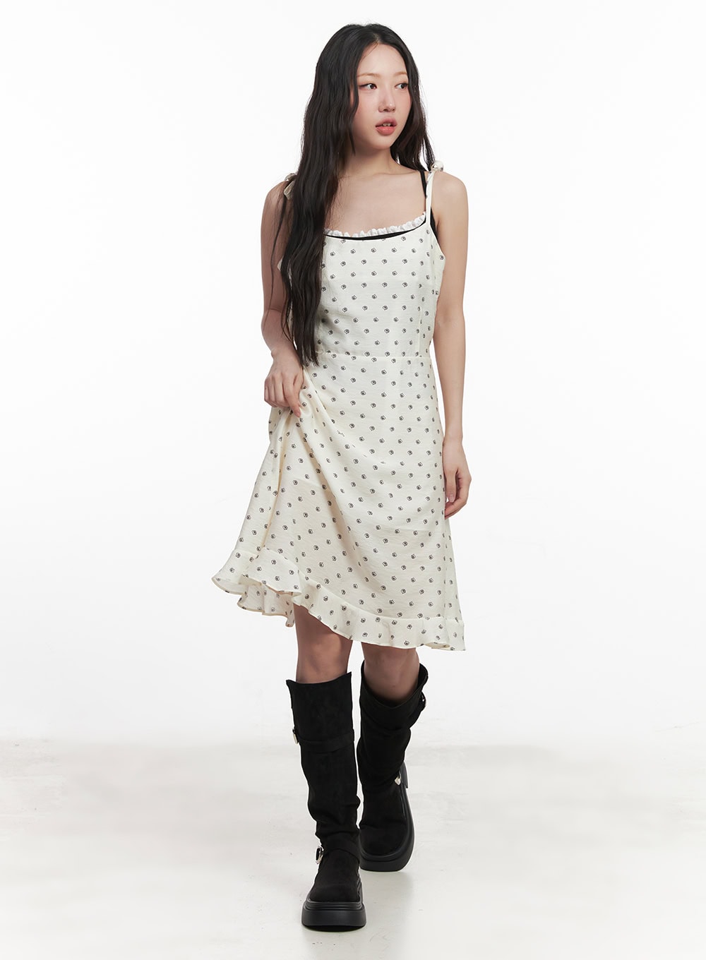 Floral Flare Cami Midi Dress IM528 - Light beige S/M Floral Flare Cami Midi Dress IM528 - Light beige S/M