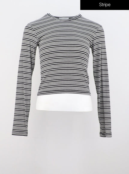 Stripe Crew Neck Long Sleeve Top IS311