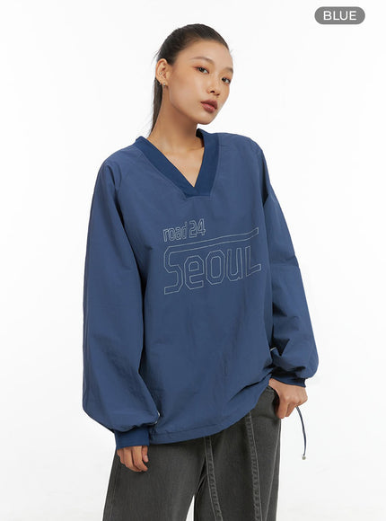 long-sleeve-loose-fit-nylon-v-neck-sweatshirt-io409