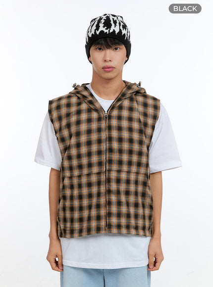 mens-checkered-zip-up-hooded-vest-ig416