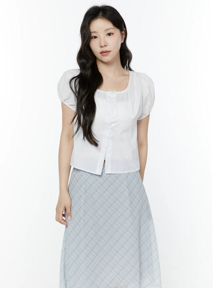 puff-sleeve-shirred-button-blouse-iy507