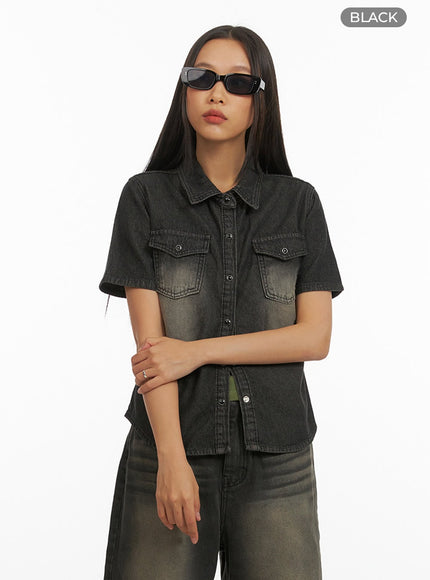 denim-collar-solid-pocket-blouse-iy422