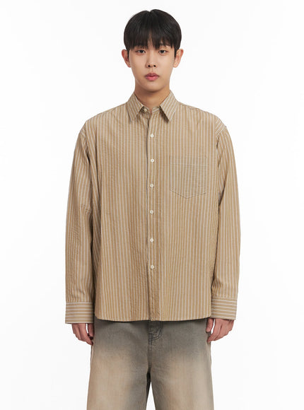 Men's Oversized Stripe Collared Shirt IM514 - Light Yellow M/L Men's Oversized Stripe Collared Shirt IM514 - Light Yellow M/L