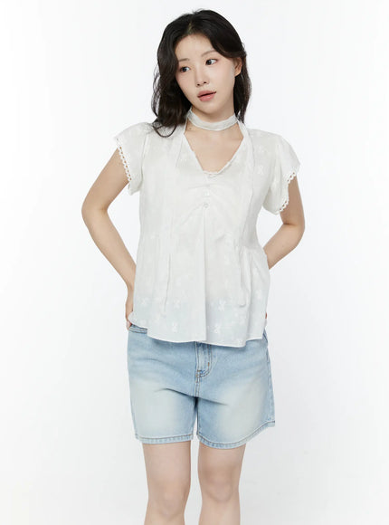 embroidered-ribbon-blouse-and-skinny-scarf-set-iy511