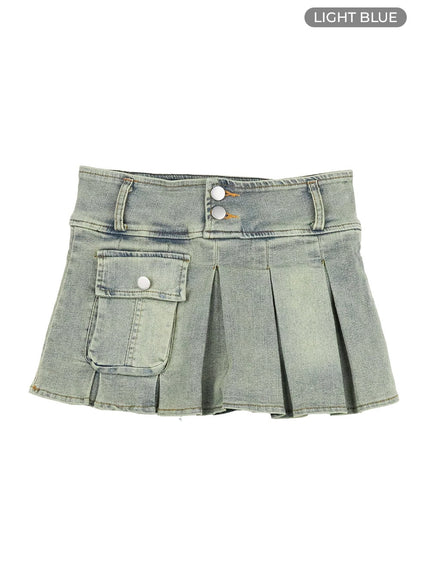 Pocket Pleated Denim Skirt IF426