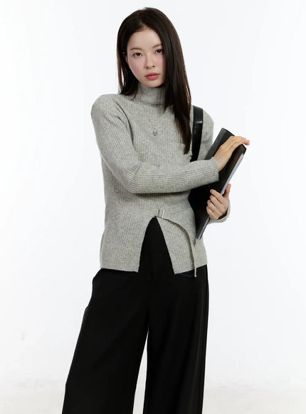 buckle-ribbed-half-turtleneck-sweater