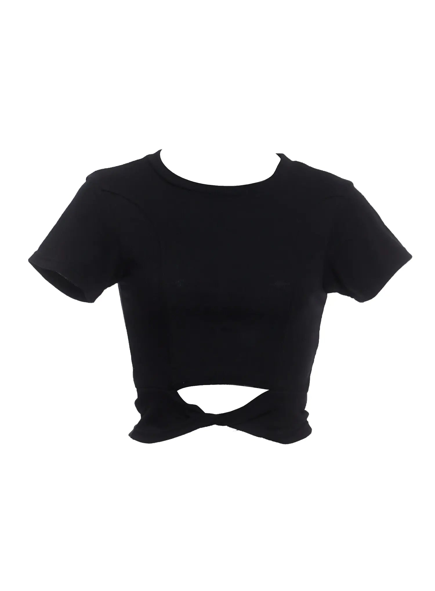 twisted-knot-front-cropped-tee-ic503 / Black