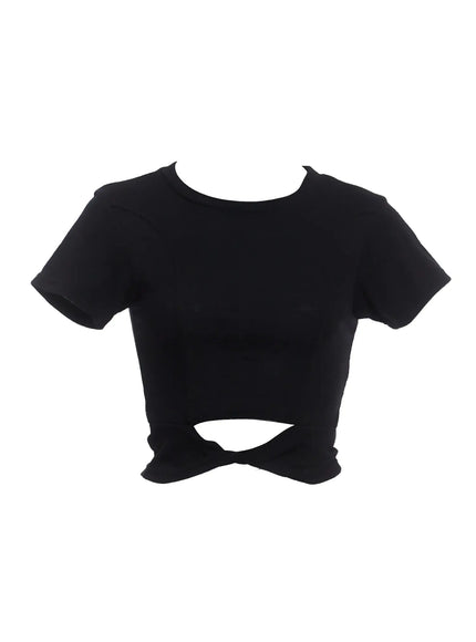 twisted-knot-front-cropped-tee-ic503 / Black