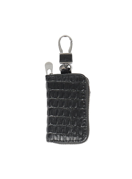 mens-cracked-effect-pouch-keychain-iy522 / Black