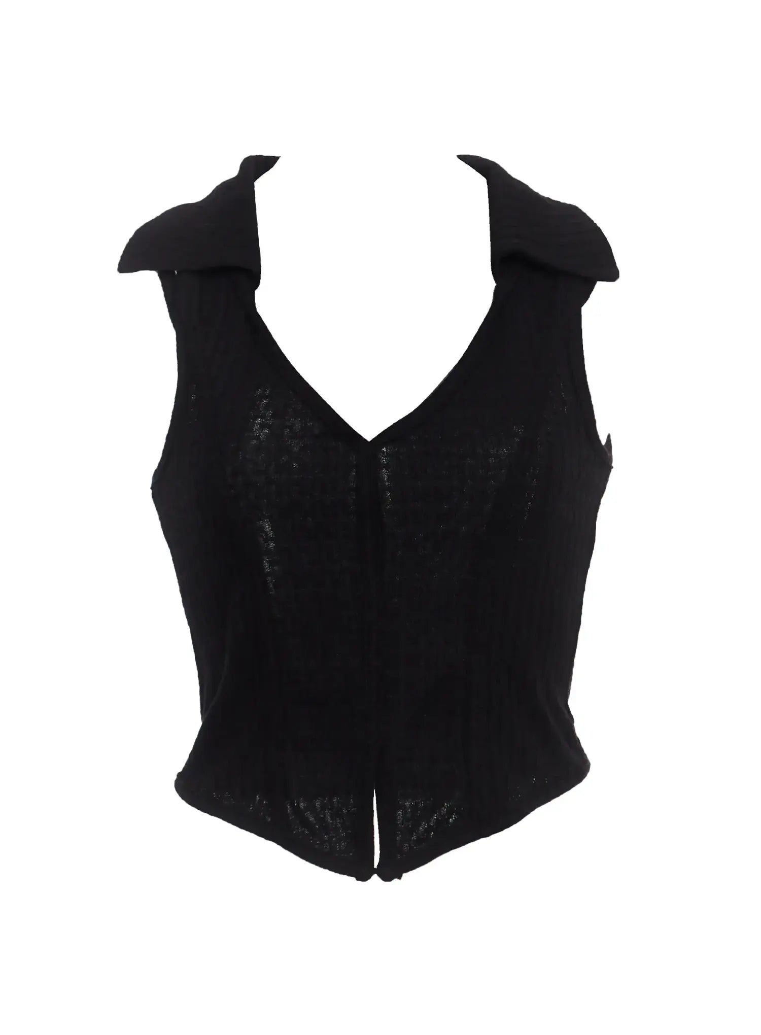 waffle-collar-sleeveless-top-ic503 / Black