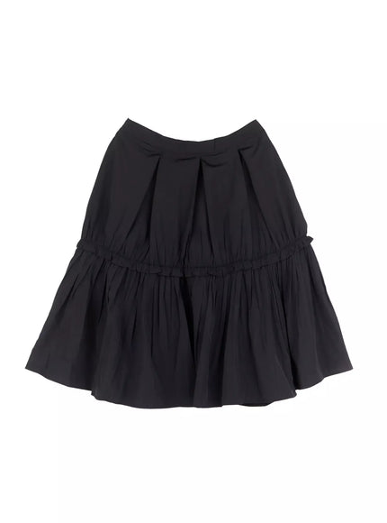pleated-nylon-midi-skirt-is516 / Black