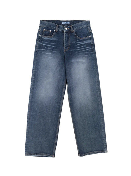 mens-washed-wide-leg-jeans-il518 / Dark blue